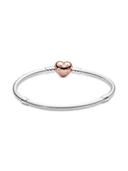 Pandora Moments Pavé Heart Clasp Snake Chain Bracelet - Sterling silver, 14k rose gold plating