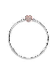 Pandora Moments Pavé Heart Clasp Snake Chain Bracelet - Sterling silver, 14k rose gold plating