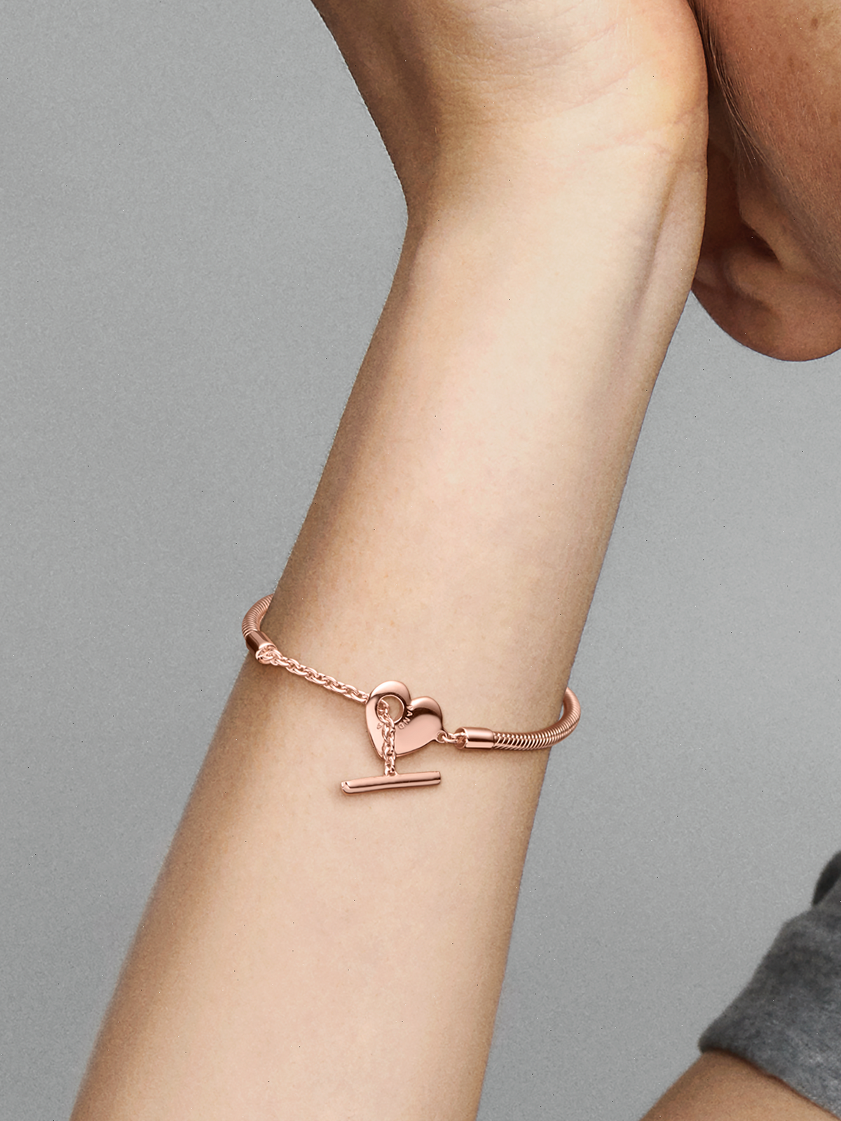 Pandora Moments Heart T-Bar Snake Chain Bracelet - 14k rose gold plating