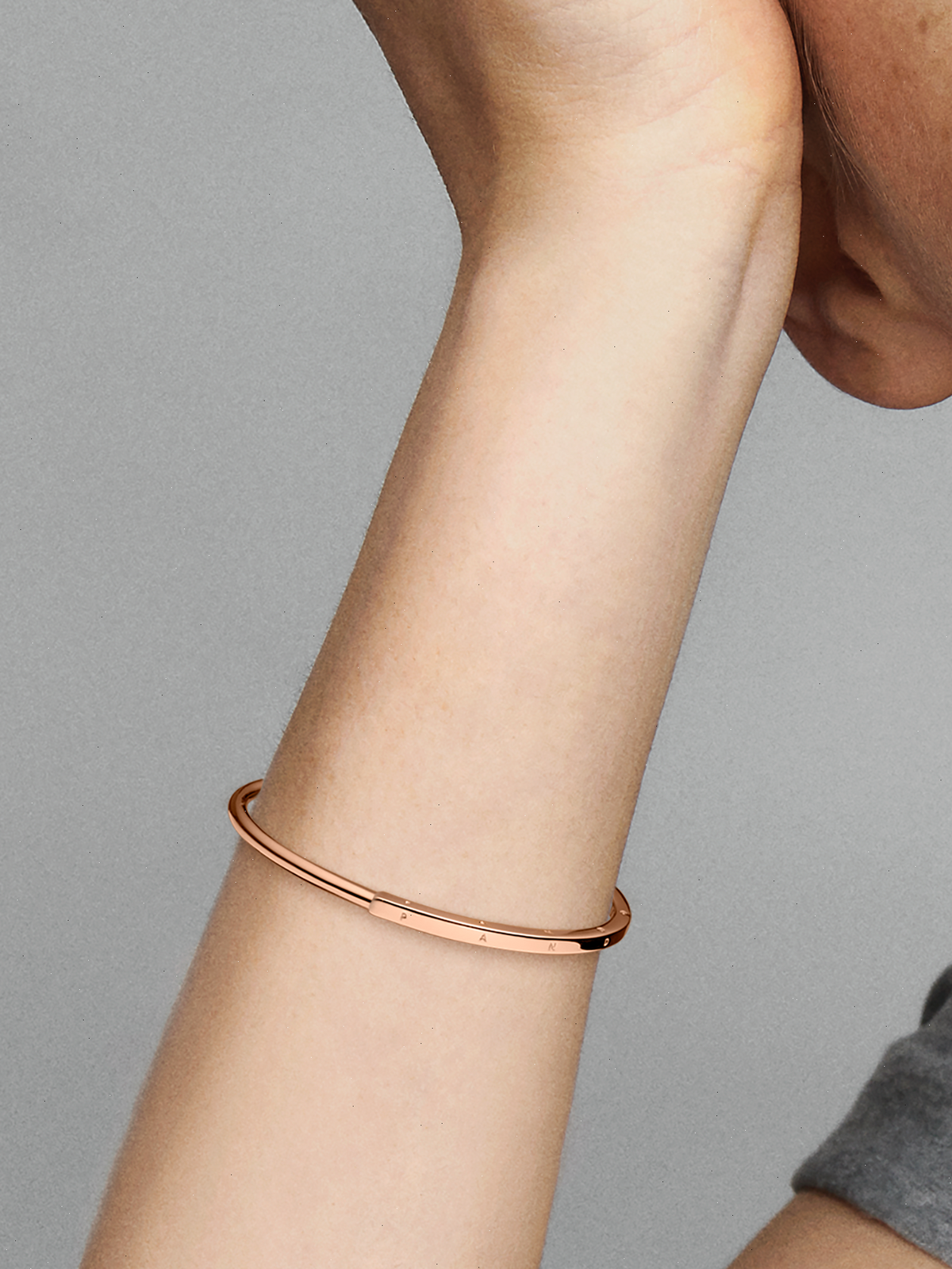 FINAL SALE - Pandora Signature I-D Open Bangle - 14k rose gold plating