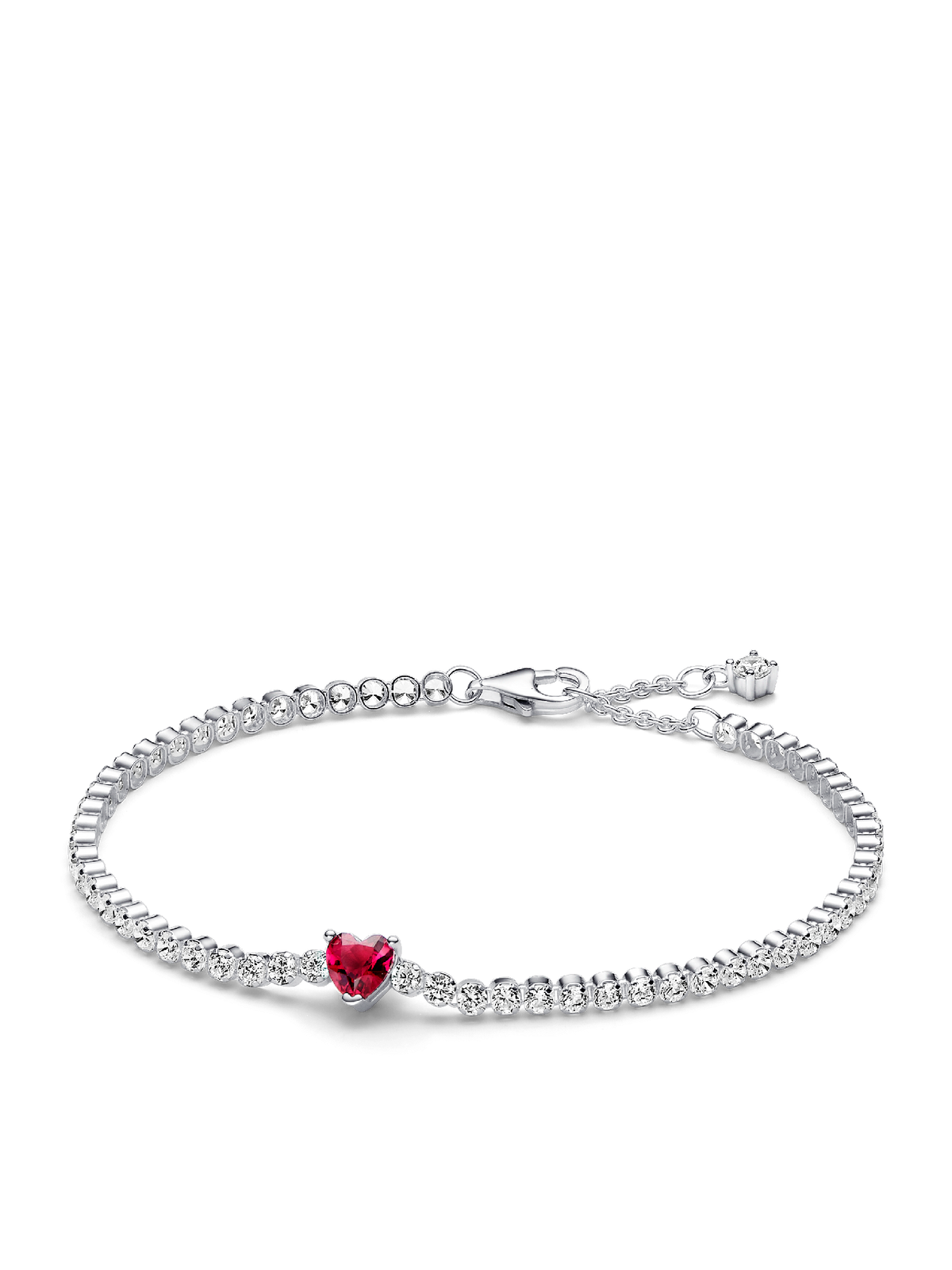Red Sparkling Heart Tennis Bracelet - Sterling silver
