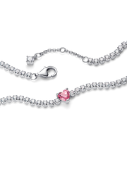Pink Sparkling Heart Tennis Bracelet - Sterling silver