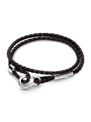 Pandora Moments Brown Braided Double Leather Bracelet - Sterling silver