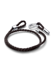 Pandora Moments Brown Braided Double Leather Bracelet - Sterling silver