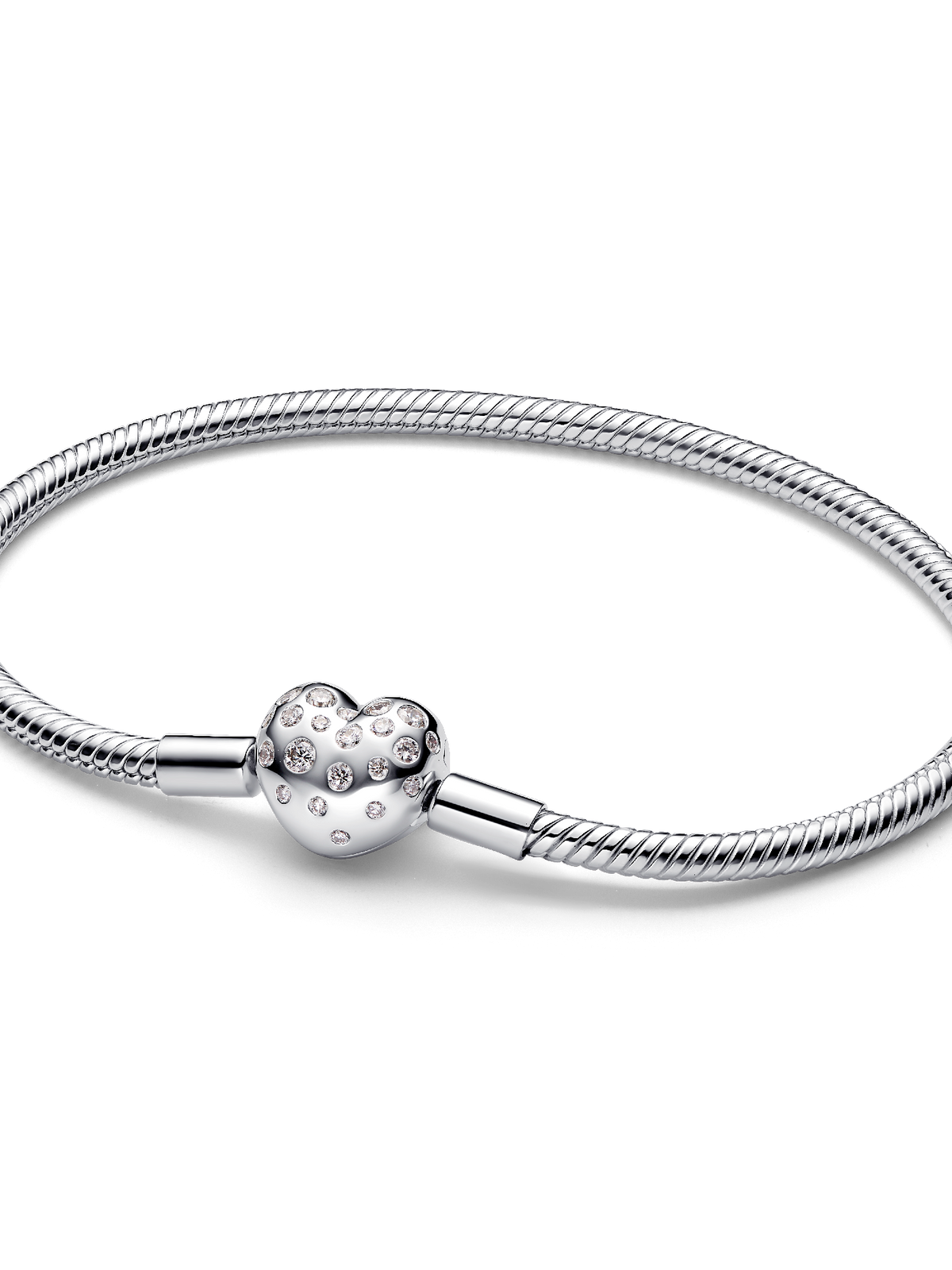 Pandora Sterling Silver Lab-grown Diamond Heart Clasp Snake Chain Bracelet - 0.51 ct TW, Sterling silver