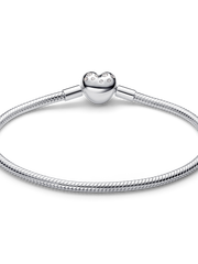 Pandora Sterling Silver Lab-grown Diamond Heart Clasp Snake Chain Bracelet - 0.51 ct TW, Sterling silver
