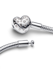 Pandora Sterling Silver Lab-grown Diamond Heart Clasp Snake Chain Bracelet - 0.51 ct TW, Sterling silver