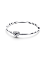 FINAL SALE - Radiating Heart Clasp Bangle - Sterling silver