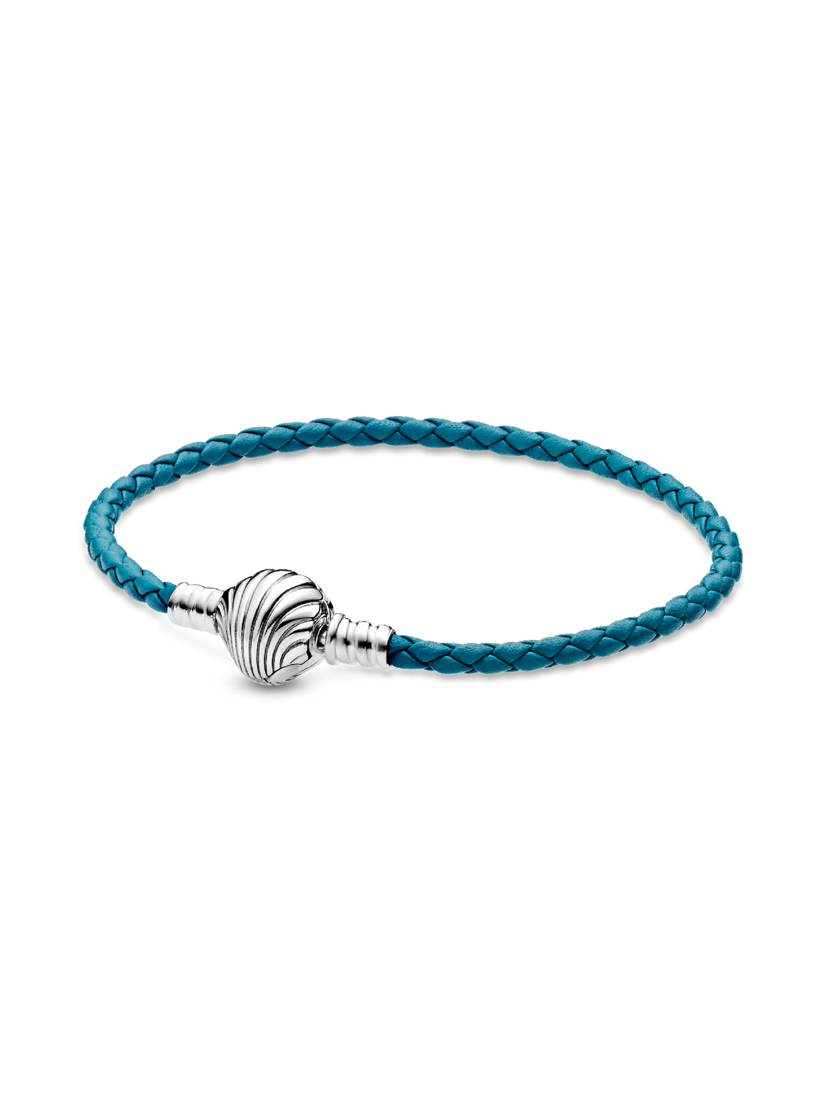 FINAL SALE - Pandora Moments Seashell Clasp Turquoise Braided Leather Bracelet - Sterling silver