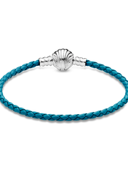 FINAL SALE - Pandora Moments Seashell Clasp Turquoise Braided Leather Bracelet - Sterling silver