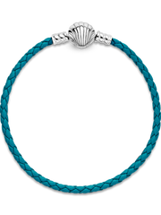 FINAL SALE - Pandora Moments Seashell Clasp Turquoise Braided Leather Bracelet - Sterling silver