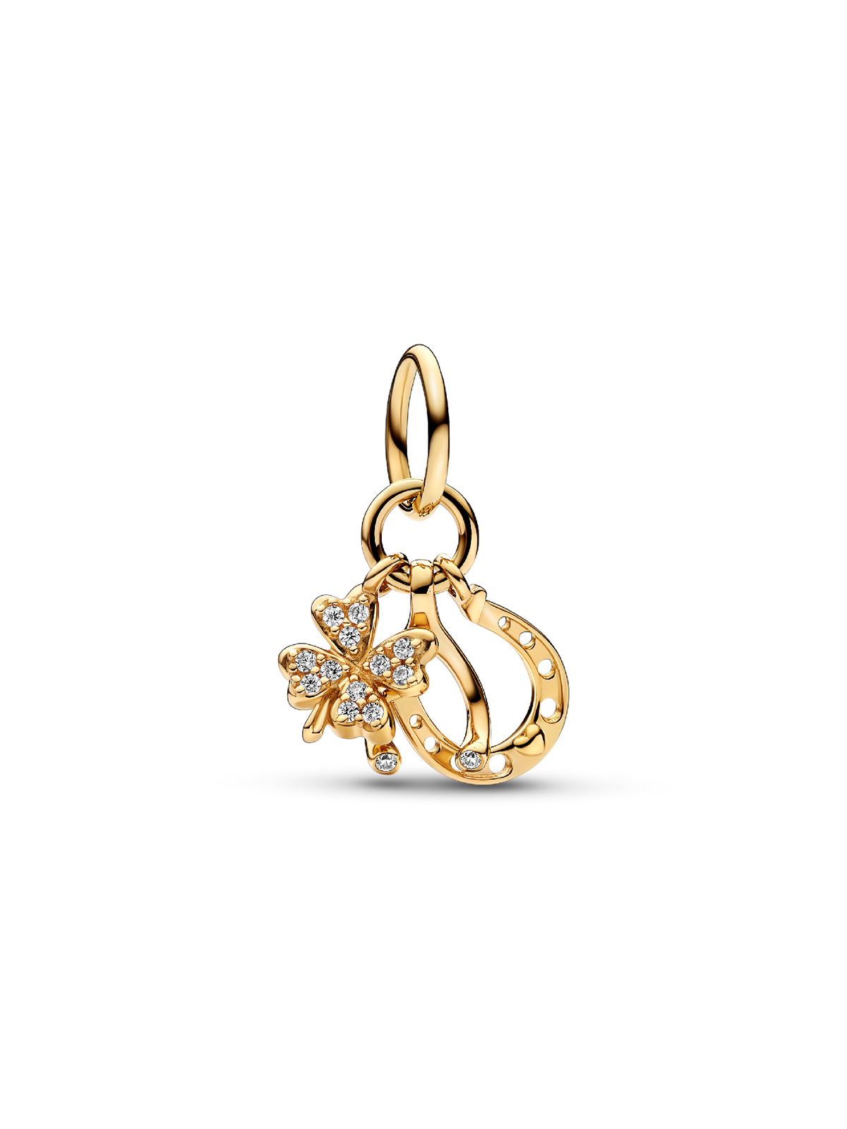 Lucky Clover, Wishbone & Horseshoe Dangle Charm - 14k gold