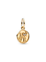 Sparkling Love Stamp Dangle Charm - 14k gold