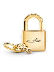 Padlock & Key Dangle Charm - 14k gold plating