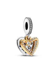 FINAL SALE - Shooting Star Hearts Double Dangle Charm - Sterling silver, 14k gold plating