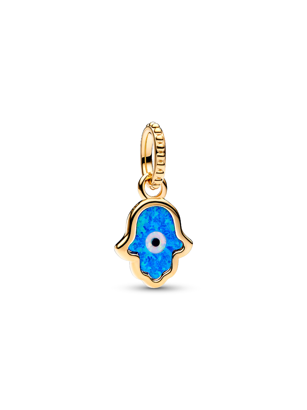 Opalescent Blue Hamsa Hand Dangle Charm - 14k gold plating