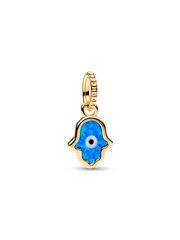 Opalescent Blue Hamsa Hand Dangle Charm - 14k gold plating