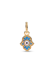 Opalescent Blue Hamsa Hand Dangle Charm - 14k gold plating