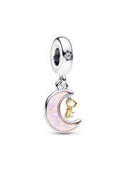 FINAL SALE - Two-tone Key & Moon Dangle Charm - Sterling silver, 14k gold plating