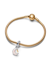 FINAL SALE - Two-tone Key & Moon Dangle Charm - Sterling silver, 14k gold plating