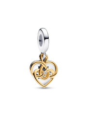 Lab-grown Diamond Engravable Mom Double Dangle Charm - 0.009 ct TW, Sterling silver, 14k gold plating