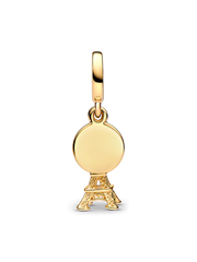 Paris Eiffel Tower Lab-Grown Diamond Engravable Double Dangle Charm - 0.009 ct TW, 14k gold plating