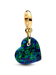 FINAL SALE - Opalescent Green Heart Dangle Charm - 14k gold plating