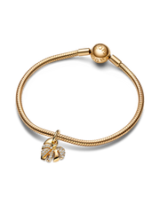 FINAL SALE - Sparkling Monstera Leaf Dangle Charm - 14k gold plating