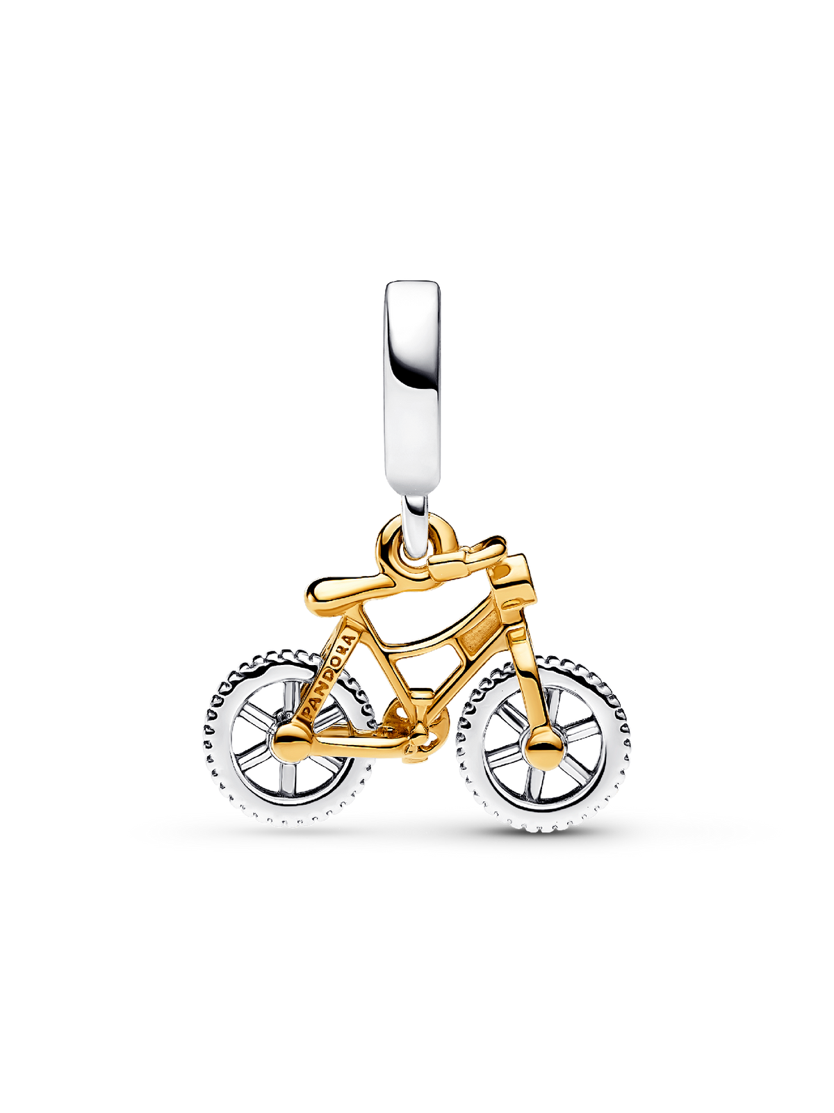 Two-tone Spinning Wheels Bicycle Dangle Charm - Sterling silver, 14k gold plating