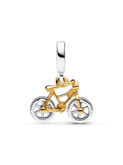 Two-tone Spinning Wheels Bicycle Dangle Charm - Sterling silver, 14k gold plating