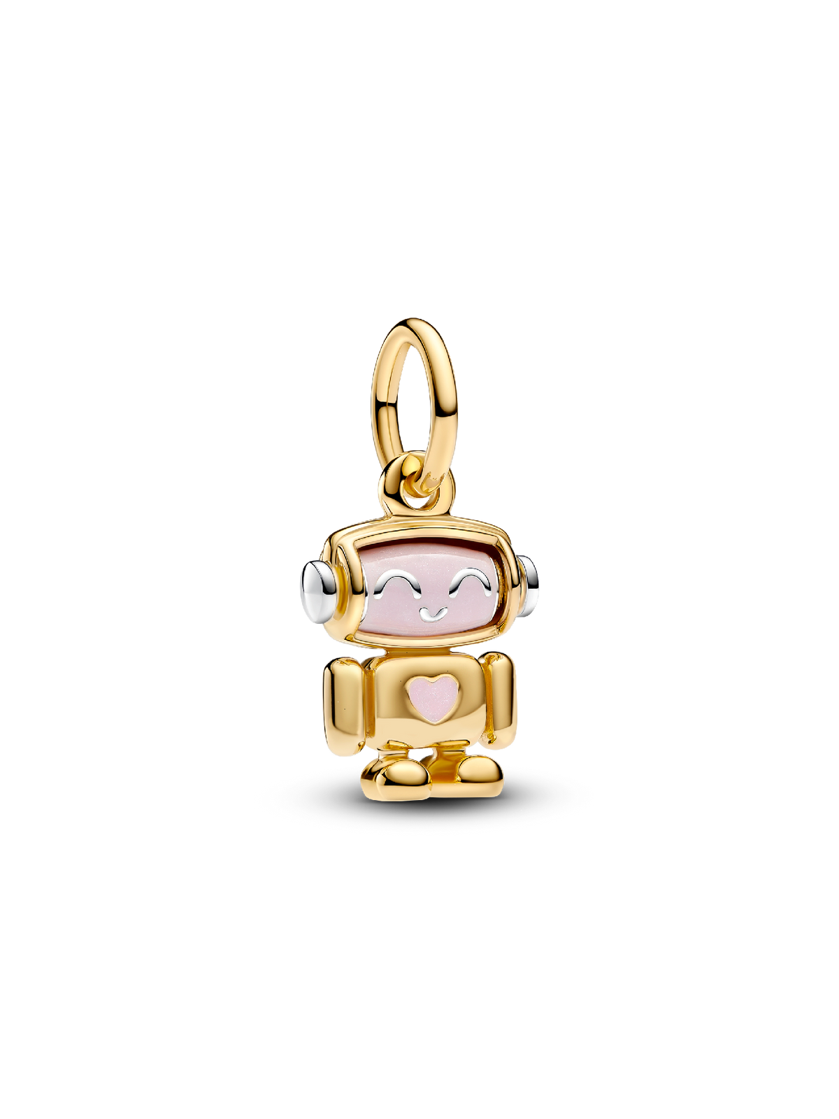 Spinnable Face Robot Dangle Charm - Sterling silver, 14k gold plating