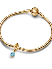 Faceted Sea Aqua Blue Eternity Circle Dangle Charm - 14k gold plating