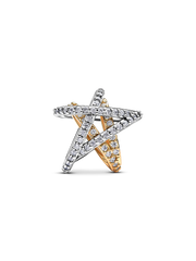Sparkling Crossover Star Charm - Sterling silver, 14k gold plating