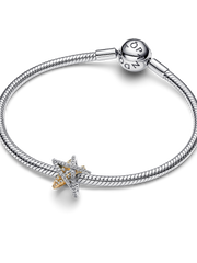 Sparkling Crossover Star Charm - Sterling silver, 14k gold plating