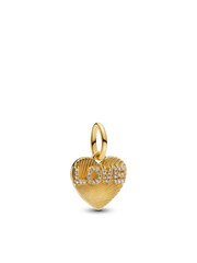 Engravable Love Heart Dangle Charm - 14k gold plating