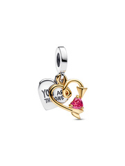 Engravable Heart & Arrow Double Dangle Charm - Sterling silver, 14k gold plating