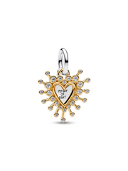 Radiant Heart Double Dangle Charm - Sterling silver, 14k gold plating