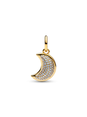 Sparkling Crescent Moon Dangle Charm - 14k gold plating