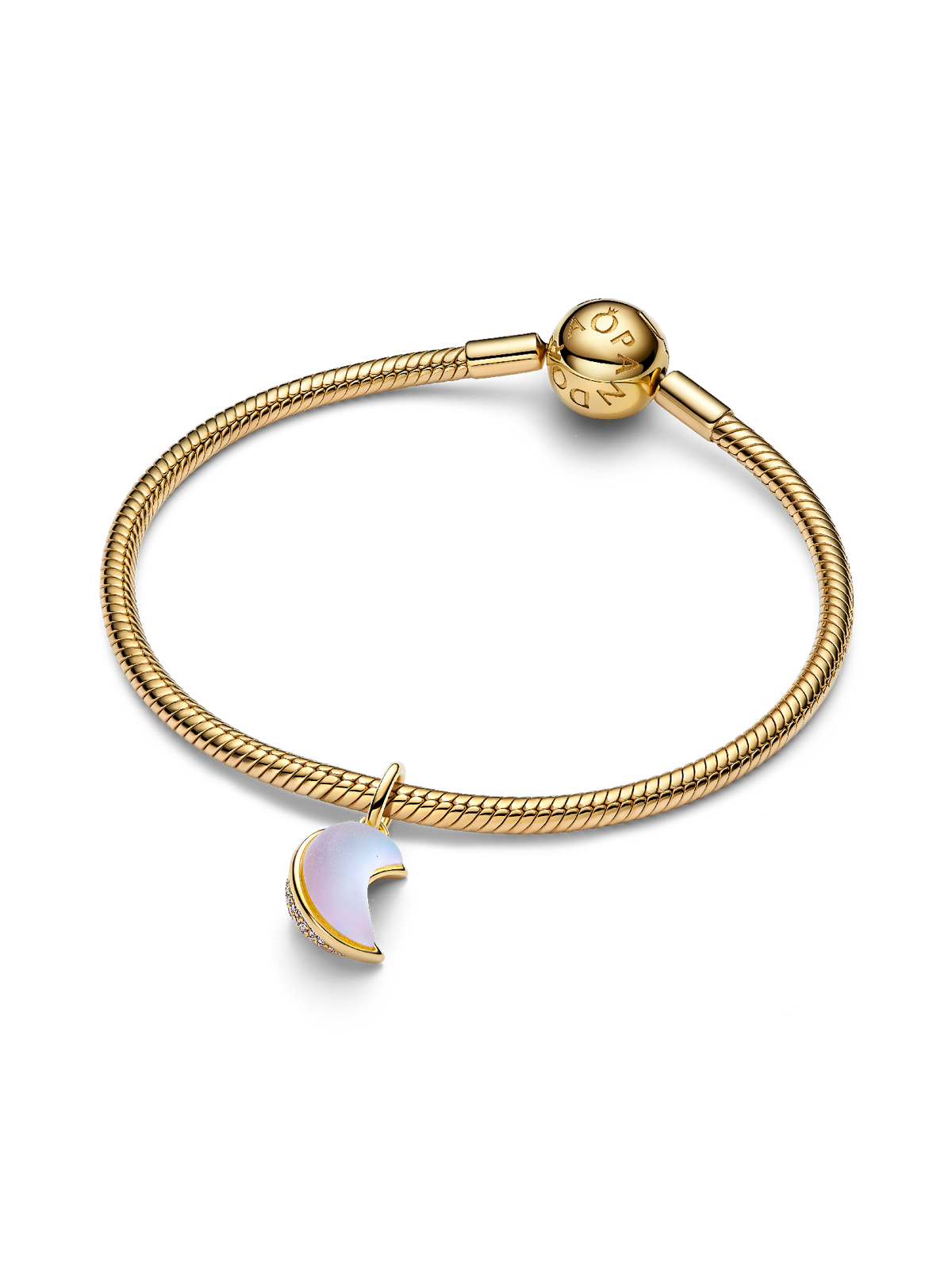 Sparkling Crescent Moon Dangle Charm - 14k gold plating