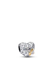 Bridgerton Honeycomb & Bee Heart Charm - Sterling silver, 14k gold plating