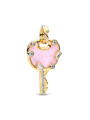 Opalescent Pink Love Key Large Dangle Charm - 14k gold plating