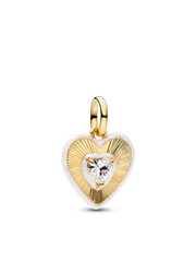 Radiating White Heart Medallion Charm - 14k gold plating