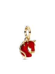 Red Fire Horse Murano Glass Dangle Charm - 14k gold plating