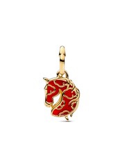 Red Fire Horse Murano Glass Dangle Charm - 14k gold plating