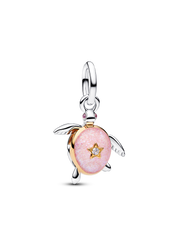 2026 Pink Sea Turtle Lab-grown Diamond Dangle Charm - 0.007 ct TW, Sterling silver, 14k gold plating