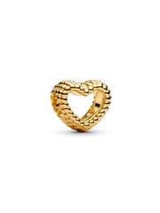 Beaded Open Heart Charm - 14k gold plating