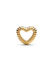 Beaded Open Heart Charm - 14k gold plating