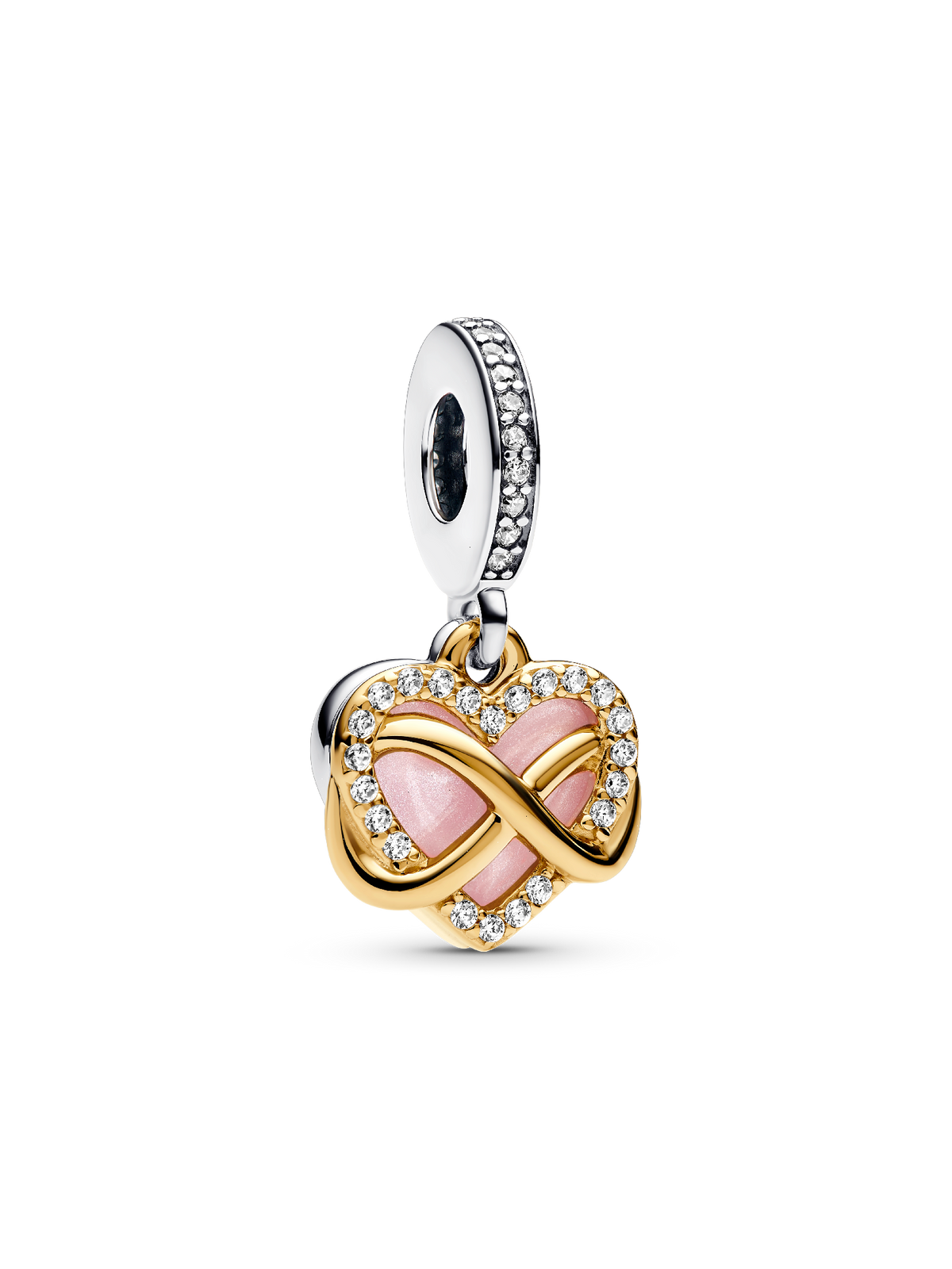 Sparkling Infinity Heart Dangle Charm - Sterling silver, 14k gold plating
