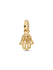 Protective Hamsa Hand Dangle Charm - 14k gold plating
