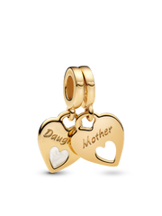 Double Heart Split Dangle Charm - 14k gold plating